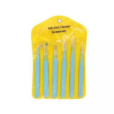 Imagem de Kit pinça com 6 peças Ótima Para Artesanato , eletrônico , relógios strass antiestatico Azul