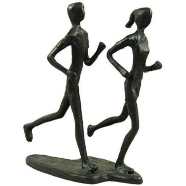 Imagem de LONGJIQ Escultura de mesa para amantes da manhã, escultura em miniatura, ferro fundido, estátua de boneca, corredor, decoração, artesanato, modelos, ornamentos, arte abstrata, estatuetas de ferro bela família fantástica