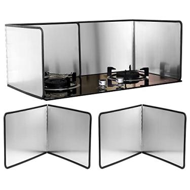 Imagem de Protetor contra respingos de gordura, 2 peças, protetor contra respingos de 2 lados para fogão, protetor dobrável contra respingos atrás do fogão, backsplash de aço inoxidável antiaderente para protetor de tela de fogão (39 x 39 cm)