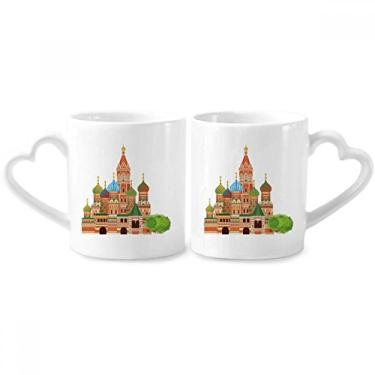 Imagem de Conjunto de canecas de porcelana para casal, ilustração de marco da Rússia, símbolo nacional, coração