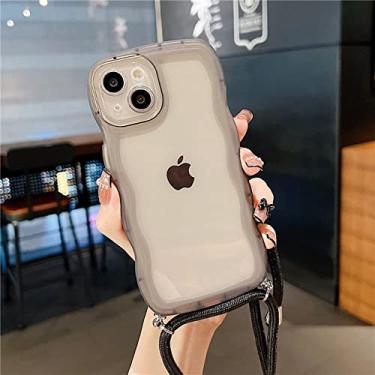 Imagem de Wave Transparent Crossbody Colar Cordão Estojo macio para iPhone 13 12 11 Pro Max XS XR X 7 8 Plus SE3 Capa de silicone transparente, preta, para iPhone XR