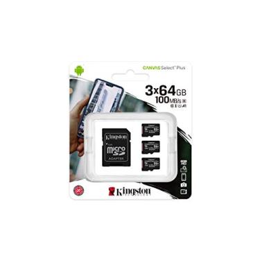 Imagem de SDCS264GB-3P1A - Kit de Cartões de memória Kingston microSD (3 peças de 64GB) Canvas Select Plus - Leitura: 100MBs - Classe 10 com 1 adaptador SD