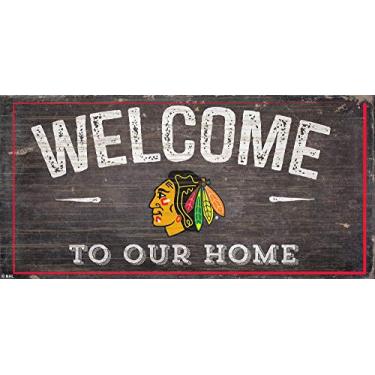Imagem de Fan Creations NHL Chicago Blackhawks unissex Chicago Blackhawks Welcome Distressed, cor da equipe, 15 x 30 cm