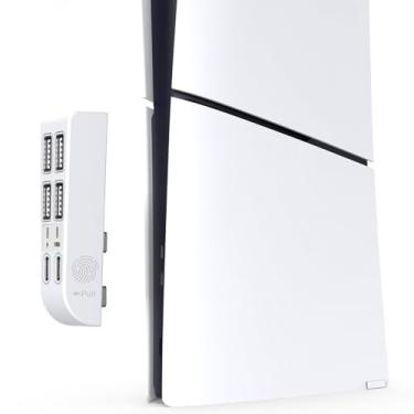 Imagem de Hub USB 6 em 1 para PS5 Slim, 1 Type-c 3.1 para transferência de dados, 1 Type-c para carregamento, 4 portas USB-A 2.0, extensor de porta USB adicional para acessórios PS5 Slim (Branco)