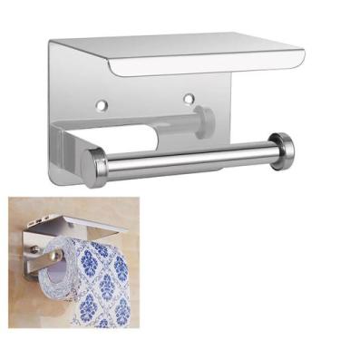 Imagem de Suporte Papel Higienico Inox Banheiro Lavabo Apoio Celular Porta Objet