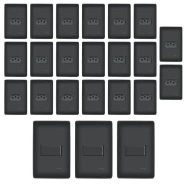 Imagem de Kit Com 20 Tomadas + 5 Interruptores Habitat Black Casa Completa - Fam