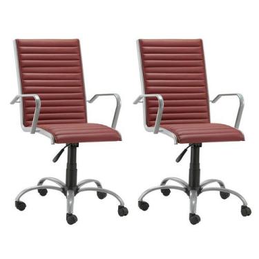 Imagem de Kit 2 Cadeiras Escritório Giratória Vermelha Presidente Prat - Alezzi