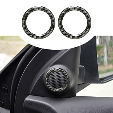 Imagem de SUNBREATH Anéis de alto-falante de áudio para porta de carro de fibra de carbono real adesivo acessórios interiores decoração compatível com Jeep Grand Cherokee 2021 2020 2019 2018 2017 2016 2015 2014