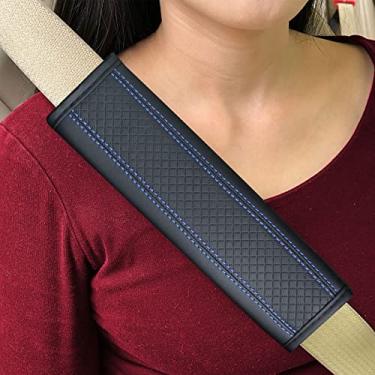 Imagem de JAVMOO Almofadas de cinto de segurança capas de cinto de segurança mais conforto almofada de condução ajuda a proteger seu pescoço e ombros terno para carro, caminhão, SUV, avião, câmera alças de mochila preto + azul 2 peças