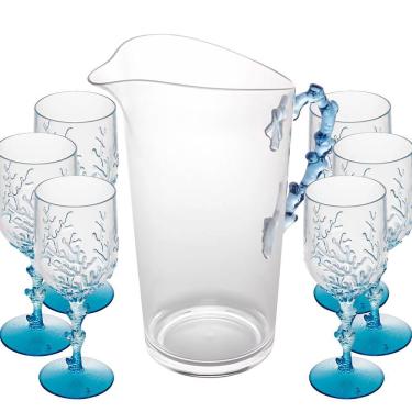 Imagem de Conjunto Jarra 2,4 Litros Com 6 Taça De Acrílico Coral Azul Wolff