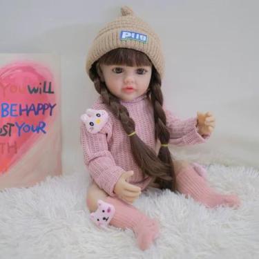 Imagem de Brinquedo Boneca Felicia Silicone 55 cm Roupa de Linho - Toys