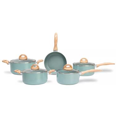 Imagem de Jogo De Panela Brinox Ceramica Life Com Indução Com 5 Peças Cor Verde Botanika