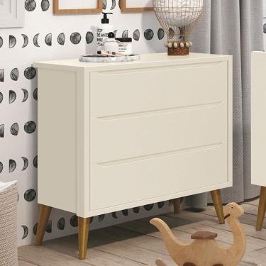 Imagem de Cômoda Infantil 3 Gavetas Theo Retrô Areia Fosco Com Pés Amadeirado Reller Móveis Areia Fosco