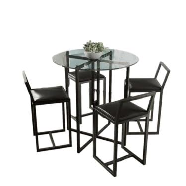 Imagem de Conjunto Mesa Redonda Vidro 4 Cadeiras Pequena Estofado Industrial Black (PRETO)