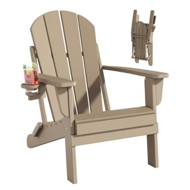 Imagem de Adiromoti Cadeiras dobráveis Adirondack, cadeiras resistentes a todas as condições climáticas, cadeiras externas resistentes com suporte para copos, cadeiras de gramado, capacidade de carga