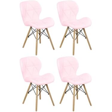 Imagem de Kit 04 Cadeiras Charles Eames Eiffel Slim Wood Estofada - Rosa Claro