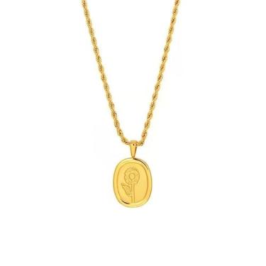 Imagem de HeartMoonFox Colar de girassol dourado quadrado marca colar feminino flor girassol vintage corrente torcida delicado pingente feminino adequado para meninas diariamente, Aço inoxidável, Sem Pedra Preciosa