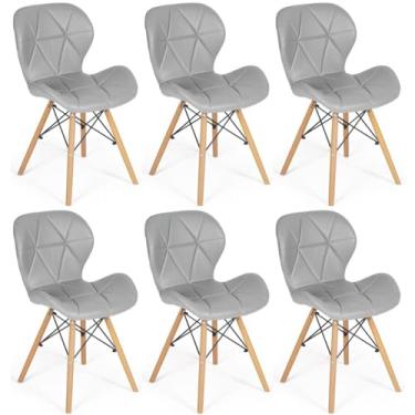 Imagem de Kit 06 Cadeiras Charles Eames Eiffel Slim Wood Estofada - Cinza