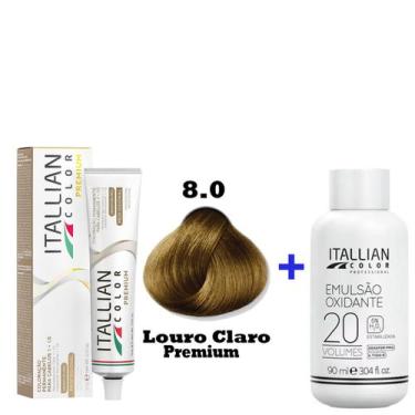 Imagem de Kit Coloração Itallian Premium 60g Louro Claro 8.0 + Emulsão Oxi 20vol