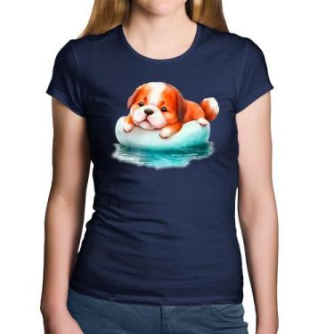 Imagem de Baby Look Algodão Cachorrinho Na Piscina  - Foca na Moda, Marinho, P