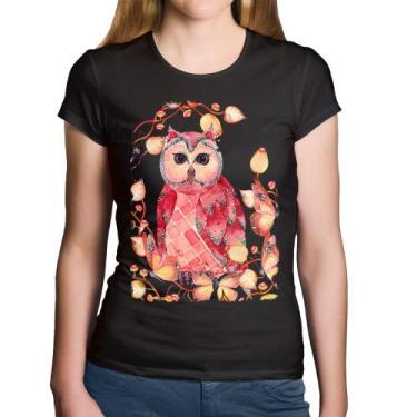 Imagem de Baby Look Algodão Coruja e Folhas - Foca na Moda, Preto, GGG