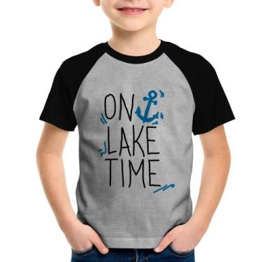 Imagem de Camiseta Raglan Infantil On Lake Time - Foca na Moda, Cinza, Preto, 14