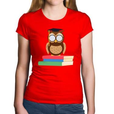 Imagem de Baby Look Algodão Coruja Estudante - Foca na Moda, Vermelho, GG