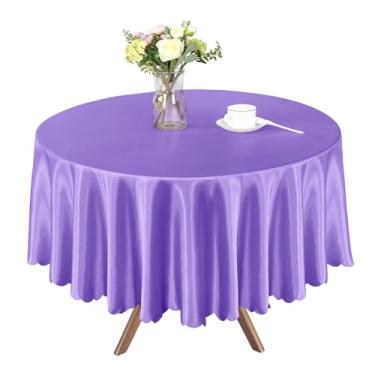 Imagem de Homiest 1 pacote com toalha de mesa redonda de 2,1 m, toalha de mesa de cetim, roxo claro sobreposta, decorações de mesa brilhantes, toalhas de mesa de jantar de cetim sedoso para recepção de