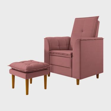 Imagem de Poltrona de Amamentação Quarto Infantil com Puff Kate Pés Palito Veludo Rosê - New Belle