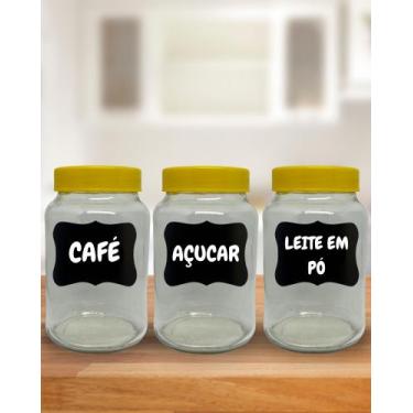 Imagem de Kit Cantinho do Café 3 Potes Vidro 600 ML Com Caneta p/ escrever:  Caf