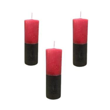 Imagem de Kit Com 3 Velas De 7 Dias 250g Parafina Pura Chama Alta 15cm (Vermelha-Preta)