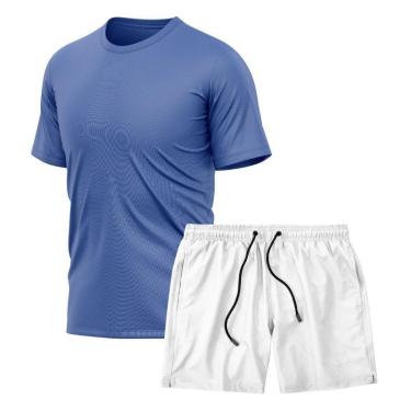 Imagem de Kit Camiseta Manga Curta Dry Azul + Short Tactel Academia Caminhada Gênero:Homem;Tamanho:GG;Cor:-Masculino