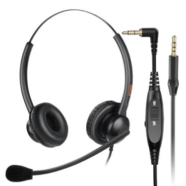 Imagem de Fone de ouvido Emaiker para telefone com conector de 2,5 mm, microfone com cancelamento de ruído para Cisco Linksys SPA Polycom Grandstream Panasonic Zultys Gigaset e outros telefones sem fio Dect incluindo conector de 3,5 mm para celular, Binaural 500DQD2.5/3.5mm