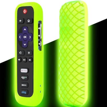 Imagem de Capa remota para Roku, capa de bateria para controle remoto TCL Roku Smart TV, capa remota de silicone Roku para controle de proteção de silicone, capa universal que brilha no escuro verde