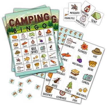 Imagem de Levitatinyear Camping Bingo Game, Watercolor Forest Themed Party Games with 24 Players, Hike Field Trip School Classroom Supplies Activities, Nature Party Favors for Family Friends