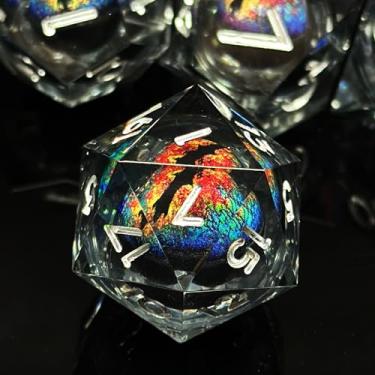 Imagem de MJDICEOK DND Resin Dice Dragon Eye Dice Set 7 PCS Liquid Core Dice Sharp Edged Dice with Gift Dragon Eye Bag Apply to Dungeons and Dragons Role Playing Game Dice (Eye Blue Red & Black)