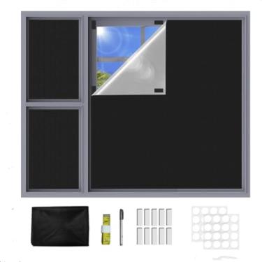 Imagem de XHYdamile Cortinas blackout 100% portáteis, tiras de fita de velcro forte com adesivo, persianas blackout que podem ser cortadas, bloqueio de luz para casa/quarto/berçário (preto) (118" × 57"))