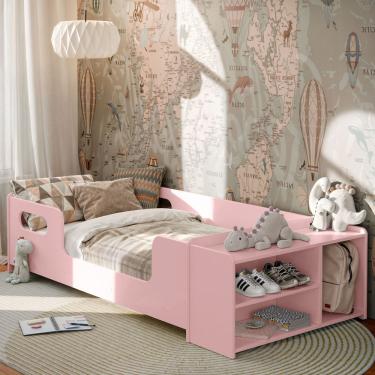Imagem de Cama Infantil Aconchego Com Grades E Sapateira Rosa