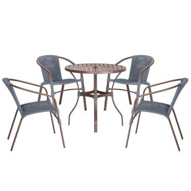 Imagem de 04 Cadeiras Floripa E Mesa Roma 80cm Marrom Trama Original Prata