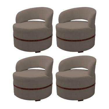 Imagem de Kit 4 Poltrona Decorativa Luana Estofada para Sala Linho Marrom