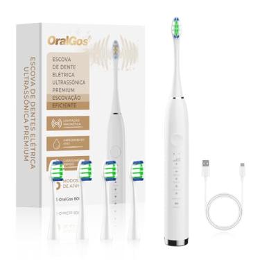 Imagem de OralGos Escova Dental Elétrica para Adulto, 5 Modos Ultrassônicos, Limpeza Profunda, com 4 Cabeças Substituíveis, Recarregável e Portátil, 1 Unidade