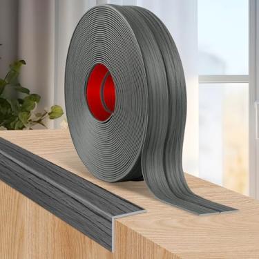 Imagem de Protetor flexível de canto de parede, acabamento de moldagem, descascar e colar, protetores de canto de parede, fita de acabamento autoadesiva para teto de borda (grão de madeira cinza escuro, 6 cm x
