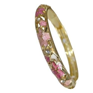 Imagem de Only My Live Home Pulseiras de punho articuladas com estrela esmaltada Cloisonne chinesa pequena para mulheres de pulso pequeno, joias étnicas a céu aberto, Inner Diameter 2.25 inch wide 0.31 inch