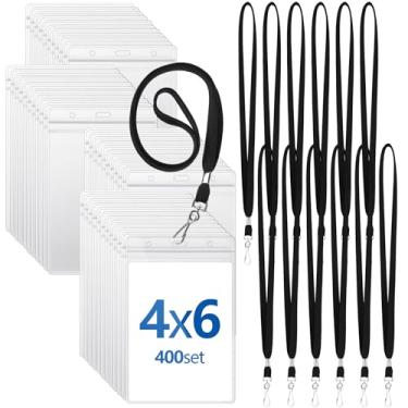 Imagem de Chuangdi Porta-crachá de identificação transparente de 10 x 15 cm grande com cordão à prova d'água porta-cartões de identificação verticais etiquetas de plástico transparente bolsa de PVC para