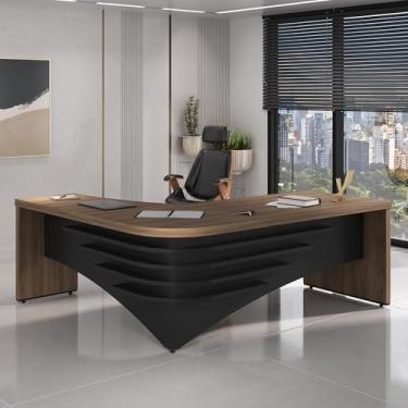 Imagem de Mesa Diretor para Escritório em Tamburato 50mm em "L" Lado Direito - Artany Nogal com Preto