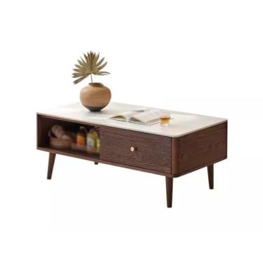 Imagem de Mesa central de ardósia madeira maciça mesa de centro nórdica leve luxo moderno simples pequeno apartamento sala de estar casa mesa de chá quarto mesa