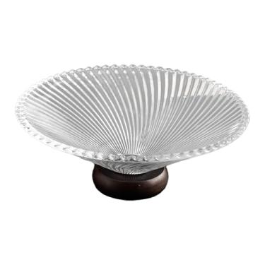 Imagem de predolo Fruteira de vidro transparente com suporte de madeira, bandeja decorativa de pedestal, suporte de vegetais para sala de jantar, banheiro, balcão de, Listra