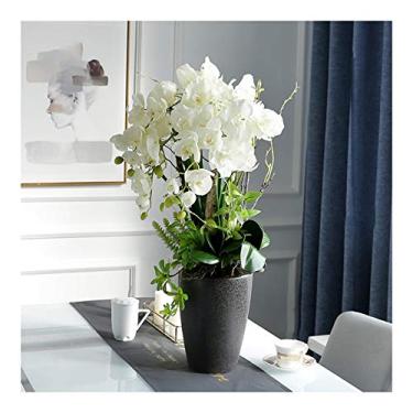 Imagem de DCYEQRQ Flor artificial em vaso grande bonsai floral artificial, mesa central Phalaenopsis orquídeas em vaso com vaso de cerâmica, festa de casamento Phalaenopsis arranjo de flores f