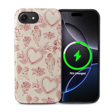 Imagem de ZHEGAILIAN Capa compatível com iPhone 16e, [compatível com MagSafe], capa rígida híbrida de 2 camadas para meninas meninos mulheres homens, capa de telefone com design de flor em forma de coração