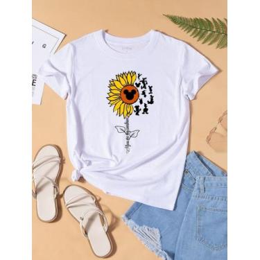 Imagem de Blusa T-shirt Camiseta Feminina Estampada -Girassol- Várias Estampas 0